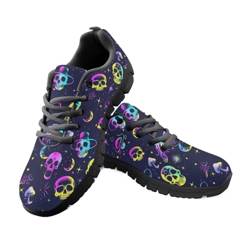 Jeiento Sportschuhe für Erwachsene, Netzstoff, Laufschuhe für Damen und Herren, Totenkopf-Muster, Sneaker, Schnürung, lässig, Wanderschuhe für Shopping, Arbeit, Reisen, Sport, Rainbow Moon Stars Skull Jeiento Sportschuhe für Erwachsene, Netzstoff, Laufschuhe für Damen und Herren, Totenkopf-Muster, Sneaker, Schnürung, lässig, Wanderschuhe für Shopping, Arbeit, Reisen, Sport, Rainbow Moon Stars Skull von Jeiento
