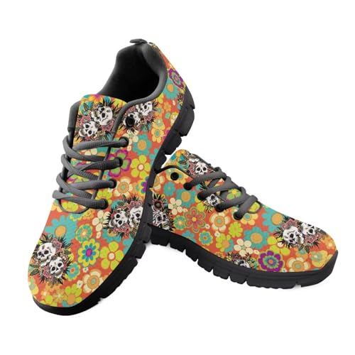 Jeiento Sportschuhe für Erwachsene, Netzstoff, Laufschuhe für Damen und Herren, Totenkopf-Muster, Sneaker, Schnürung, lässig, Wanderschuhe für Shopping, Arbeit, Reisen, Sport, Regenbogen Gänseblümchen Jeiento Sportschuhe für Erwachsene, Netzstoff, Laufschuhe für Damen und Herren, Totenkopf-Muster, Sneaker, Schnürung, lässig, Wanderschuhe für Shopping, Arbeit, Reisen, Sport, Regenbogen Gänseblümchen von Jeiento