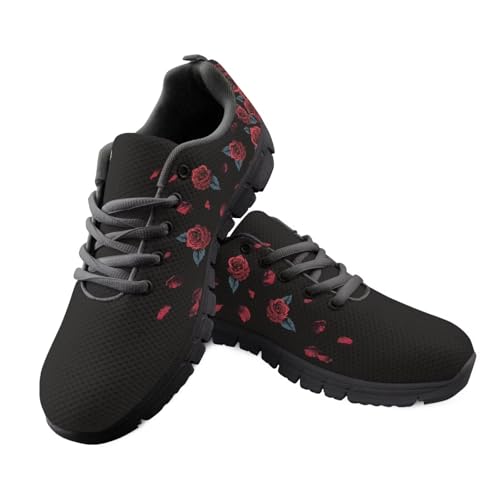 Jeiento Sportschuhe für Erwachsene, Netzstoff, Laufschuhe für Damen und Herren, Totenkopf-Muster, Sneaker, Schnürung, lässig, Wanderschuhe für Shopping, Arbeit, Reisen, Sport, Rote Rose, Blume Jeiento Sportschuhe für Erwachsene, Netzstoff, Laufschuhe für Damen und Herren, Totenkopf-Muster, Sneaker, Schnürung, lässig, Wanderschuhe für Shopping, Arbeit, Reisen, Sport, Rote Rose, Blume von Jeiento