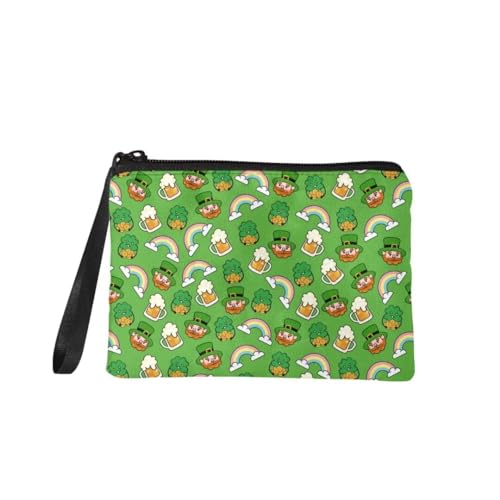 Jeiento St. Patrick's Day Münzgeldbörse Reißverschluss Make-up Kosmetiktasche Tragbare Multifunktion Kulturbeutel für Frauen Mädchen Grün Outdoor Handtasche, Grüner Zwerg Regenbogen und Bier, S, von Jeiento