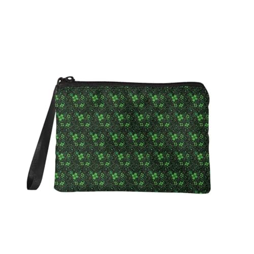 Jeiento St. Patrick's Day Münzgeldbörse Reißverschluss Make-up Kosmetiktasche Tragbare Multifunktion Kulturbeutel für Frauen Mädchen Grün Outdoor Handtasche, Grünes Blatt-Herzmuster, S, Münzbeutel von Jeiento