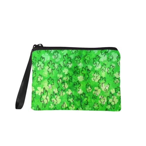 Jeiento St. Patrick's Day Münzgeldbörse Reißverschluss Make-up Kosmetiktasche Tragbare Multifunktion Kulturbeutel für Frauen Mädchen Grün Outdoor Handtasche, Grünes Cartoon-Blatt, S, Münzbeutel von Jeiento