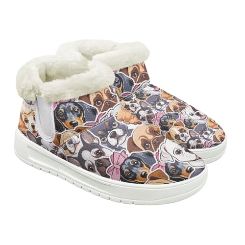 Jeiento Stiefel mit Tiermuster für Damen, Winterstiefel, Schneestiefel, bequem, warm, flauschig, Outdoor, Schlupfschuhe, Cartoon-Hundemotiv, 40 EU von Jeiento