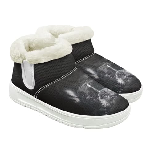 Jeiento Stiefel mit Tiermuster für Damen, Winterstiefel, Schneestiefel, bequem, warm, flauschig, Outdoor, Schlupfschuhe, Schwarze französische Bulldogge, 34 EU von Jeiento