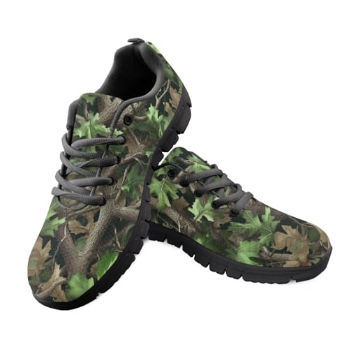 Jeiento Straßenlaufschuhe mit Blumenmuster für Damen, Netzstoff, atmungsaktiv, Sportschuhe, Schnürschuhe, flach, für Arbeit, Reisen, Green Camo Hunting, 36 EU von Jeiento