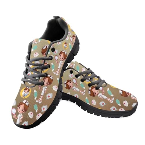 Jeiento Straßenlaufschuhe mit Blumenmuster für Damen, Netzstoff, atmungsaktiv, Sportschuhe, Schnürschuhe, flach, für Arbeit, Reisen, Krankenschwestermuster, Braun, 44 EU Jeiento Straßenlaufschuhe mit Blumenmuster für Damen, Netzstoff, atmungsaktiv, Sportschuhe, Schnürschuhe, flach, für Arbeit, Reisen, Krankenschwestermuster, Braun, 44 EU von Jeiento