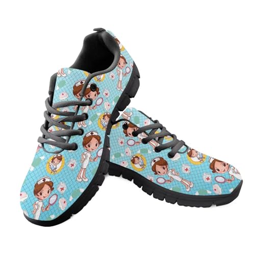 Jeiento Straßenlaufschuhe mit Blumenmuster für Damen, Netzstoff, atmungsaktiv, Sportschuhe, Schnürschuhe, flach, für Arbeit, Reisen, Süßes Krankenschwester-Mädchen, 44 EU Jeiento Straßenlaufschuhe mit Blumenmuster für Damen, Netzstoff, atmungsaktiv, Sportschuhe, Schnürschuhe, flach, für Arbeit, Reisen, Süßes Krankenschwester-Mädchen, 44 EU von Jeiento