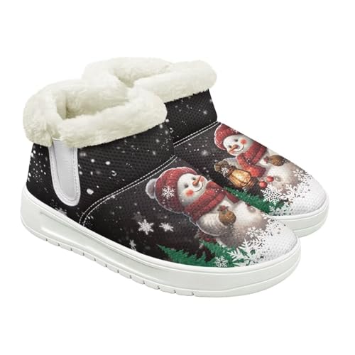 Jeiento Totenkopf-Muster Schneestiefel für Damen Winterschuhe Stiefeletten Hausschuhe Warme Hausschuhe Outdoor Indoor mit Plüschfellfutter, Weihnachts-Schneemann, 36 EU von Jeiento
