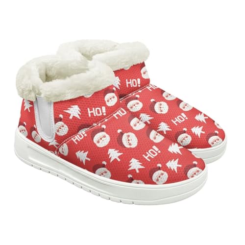 Jeiento Totenkopf-Muster Schneestiefel für Damen Winterschuhe Stiefeletten Hausschuhe Warme Hausschuhe Outdoor Indoor mit Plüschfellfutter, Weihnachtsbaum, Weihnachtsmann, 38 EU von Jeiento
