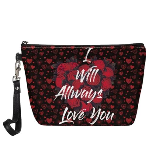 Jeiento Valentinstag-Leder-Make-up-Tasche, Geldbörse, Reise-Kosmetiktasche, multifunktional, kleine Kulturbeutel, praktische Tasche, Geschenke für Frauen und Mädchen, Valentinstagstasche, Goth Rose, von Jeiento