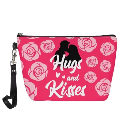 Jeiento Valentinstag-Leder-Make-up-Tasche, Geldbörse, Reise-Kosmetiktasche, multifunktional, kleine Kulturbeutel, praktische Tasche, Geschenke für Frauen und Mädchen, Valentinstagstasche, Rosa Rose von Jeiento