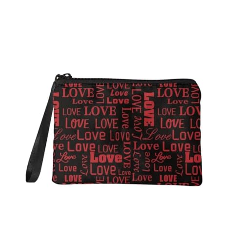 Jeiento Valentinstag Mini Geldbörse Münztasche für Frauen Mädchen Make Up Aufbewahrungstasche Herz Muster Reißverschluss Clutch Tasche, Valentinstag Geschenke Zubehör, "Love"-Design, S, Münzbeutel von Jeiento