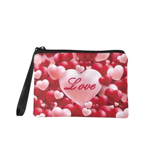 Jeiento Valentinstag Mini Geldbörse Münztasche für Frauen Mädchen Make Up Aufbewahrungstasche Herz Muster Reißverschluss Clutch Tasche, Valentinstag Geschenke Zubehör, Mit Herzmuster, S, Münzbeutel von Jeiento