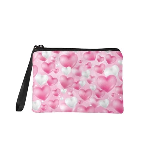 Jeiento Valentinstag Mini Geldbörse Münztasche für Frauen Mädchen Make Up Aufbewahrungstasche Herz Muster Reißverschluss Clutch Tasche, Valentinstag Geschenke Zubehör, Süßes rosa Herz, S, Münzbeutel von Jeiento