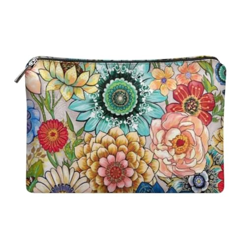 Jeiento Wasserdichte Kosmetiktaschen Leder Reise Einkaufen Münzen Brieftasche Organizer mit Reißverschluss Kulturbeutel für Damen für Pinsel Schmuck Zubehör Kollektion, Boho Mandala, Reisetasche von Jeiento