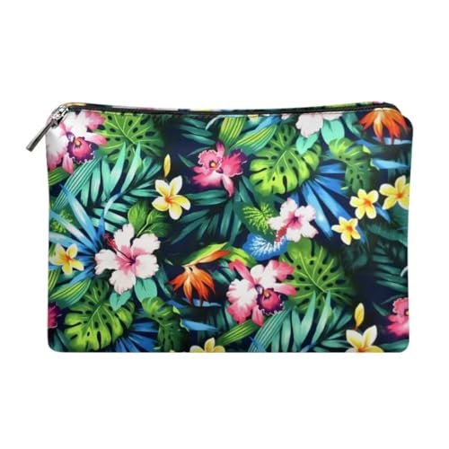 Jeiento Wasserdichte Kosmetiktaschen Leder Reise Einkaufen Münzen Brieftasche Organizer mit Reißverschluss Kulturbeutel für Damen für Pinsel Schmuck Zubehör Kollektion, Hawaii Pink Hibiscus, von Jeiento