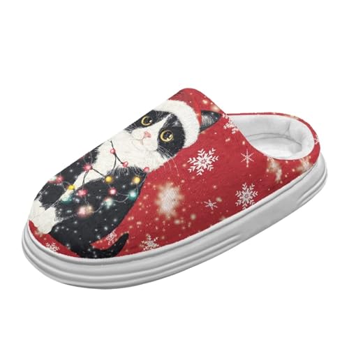 Jeiento Weihnachten Katze Pantoffel für Frauen Indoor Outdoor Gemütliche Plattform Haus Pantoffel Anti-Skid Sohle Leichte warme Schlafzimmer Schuhe,40-41 EU von Jeiento