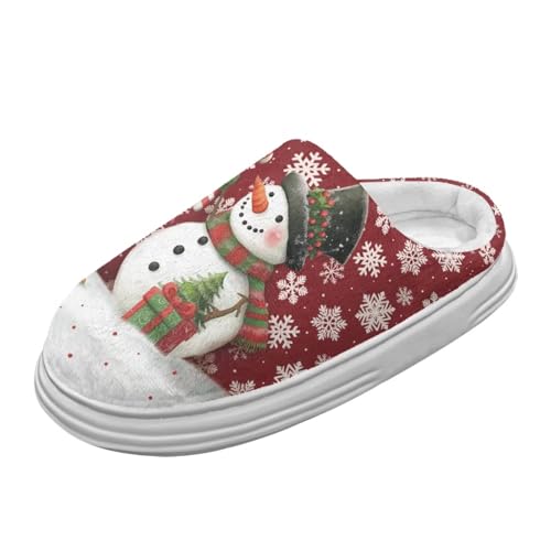 Jeiento Weihnachten Schneemann Plattform Pantoffeln Frauen Gemütliche Hausschuhe mit dicker Sohle Warm gefüttert Pantoffel für Weihnachtsparty,40-41 EU von Jeiento