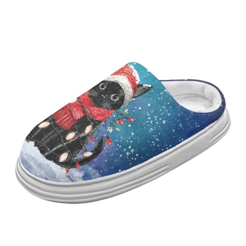 Jeiento Weihnachten schwarze Katze Pantoffel für Frauen Lady Fuzzy Plattform Pantoffel Memory Foam Winter Haus Schuhe mit dicker Rutschfester Sohle,40-41 EU von Jeiento