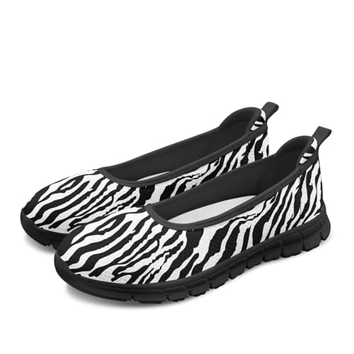 Jeiento Weiß Zebra Streifen Schuhe für Frauen Lady Casual Slip On Loafers Bequeme Walking Schuhe Business Work Flat,40 EU von Jeiento