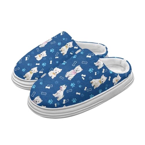 Jeiento West Highland weiße Terrier Pantoffel für Frauen Dame fluffige gemütliche Schlafzimmerschuhe mit Anti-Skid-Sohle, leichte Frauen Plattform Pantoffel mit Bogenstütze,44-45 EU von Jeiento