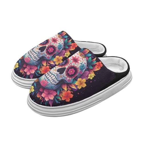 Jeiento helle Blüte Blumen Skelett Pantoffel für Frauen Männer Plattform Pantoffel Komfort Fuzzy Haus Pantoffeln mit rutschfester dicker Sohle,38-39 EU von Jeiento