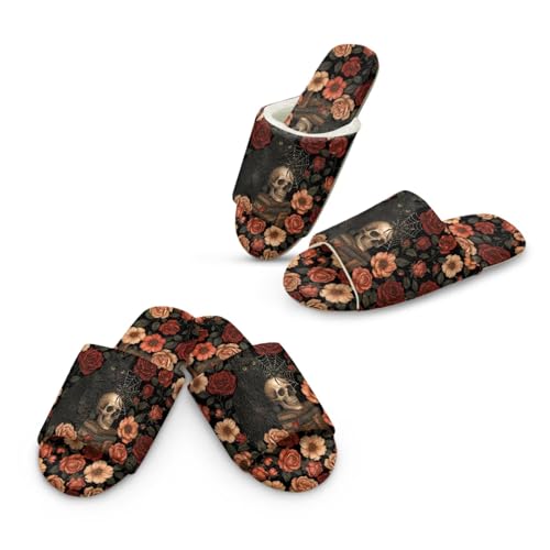 Jeiento rote Blume Schädel und Katze Pantoffeln für Männer Frauen offene Zehe Haus Pantoffel weiches Kissen atmungsaktive Indoor Outdoor Pantoffeln Ferienparty Flache Sandalen,36-39 EU von Jeiento