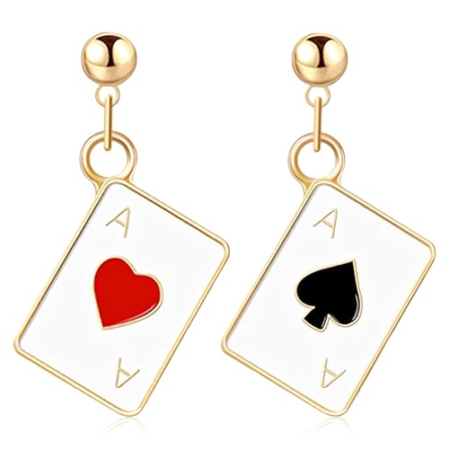 Poker Ohrringe für Frauen - Elegante vergoldete Spielkarten-Charms mit Herzen, Pik, Asse - Mode Ohrhänger Schmuck Geschenk für Mädchen, Hochzeit, Geburtstag, Weihnachten, Muttertag von JeiibrZui