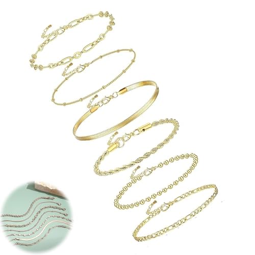 7Pcs Armband Damen, Gold Armbänder Armband Damen, Legierung Armbänder Set, Vergoldet Armbander, Verstellbare Armkette, Ketten Armbander Set Modeschmuck Für Damen Mädchen von JeiibrZui