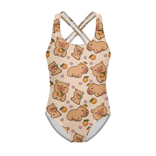 Jekioweii Einteiliger Badeanzug für Mädchen und Kinder, schnelltrocknend, mit gekreuzten Rückenträgern, Sommer-Strand-Bademode, Größe 5T-14 von Jekioweii