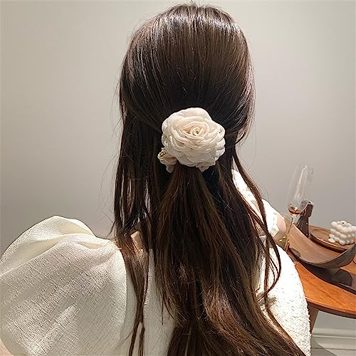 2 Stück Chiffon Floral Weich Haargummi Elastisch Haarband Pferdeschwanz Halter Scrunchie Retro Haare Ringe Haar Seil Gummiband Kopfbedeckung Französische Elegante Haar-Accessoires für Damen Mädchen von JekyTMP