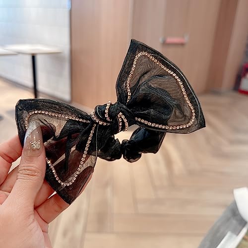 2 Stück Chiffon Schleife Knoten Elastisch Scrunchie Haarband Haargummis Halt Weich Retro Pferdeschwanz Halter Haar Seil Haare Ringe Gummiband Kopfbedeckung für Damen Frauen Mädchen(Schwarz+Schwarz) von JekyTMP