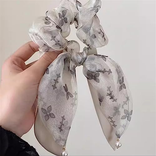 2 Stück Chiffon Schleife Knoten Haarband Perle Haargummis Halt Set Elastisch Scrunchie Pferdeschwanz Halter Haare Ringe Haar Seil Gummiband Haar-Accessoire für Damen Frauen Mädchen(Aprikose+Aprikose) von JekyTMP