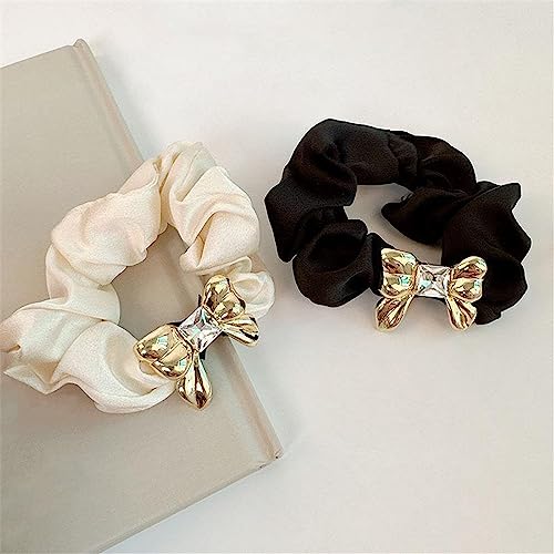 2 Stück Mode Pferdeschwanz Halter Hairband Elastisch Haargummi Satin Haarband Damen Scrunchie Weich Haare Ringe Haar Seil Gummiband Kopfbedeckung für Frauen Mädchen Haar-accessoire(Aprikose+Schwarz) von JekyTMP