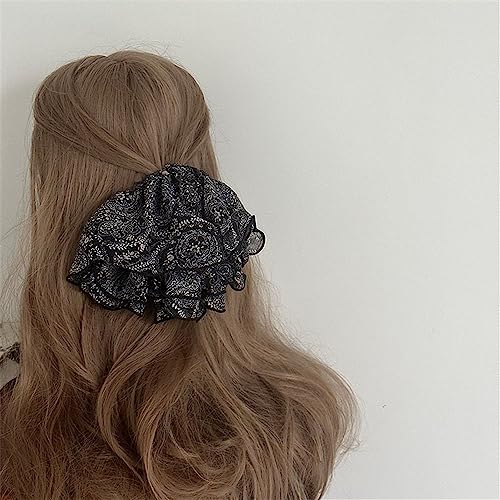 Chiffon Weich Stoff Haargummi Elastisch Haarband Pferdeschwanz Halter Retro Haare Ringe Scrunchie Mode Haar Seil Gummiband Kopfbedeckung Französische Haar-Accessoires für Damen und Mädchen(Schwarz) von JekyTMP