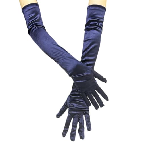 JekyTMP 7 Paar Lange Satin Handschuhe Damen Fingerhandschuhe Braut Tanzhandschuhe Abendhandschuhe Brauthandschuhe Long Gloves Handstulpen Opernhandschuhe Ellenbogenhandschuhe Armstulpen Lang (Blau) von JekyTMP