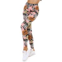 Comic Flower Printed Sport Training High Waist Leggings mit Schriftzug von Jela London