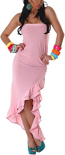 Jela London Bandeau Kleid Wickel Optik Tanzkleid Maxi Latin Salsa Volant Stretch, Rosa von Jela London