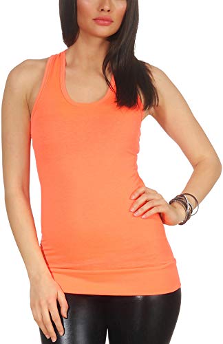 Jela London Damen Träger Long Tank Top Stoff Racerback Ringerrücken, Leuchtendes Orange 34-36 von Jela London