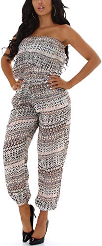 Jela London Damen Bandeau Overall trägerlos Sommer Onesie Jumpsuit luftig leicht Streifenmuster, Schwarz von Jela London