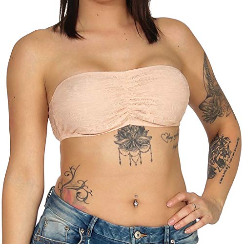 Jela London Damen Bandeau Top Crop Spitze Netz Stretch bauchfrei rückenfrei durchsichtig Sommer Clubwear Rosa von Jela London