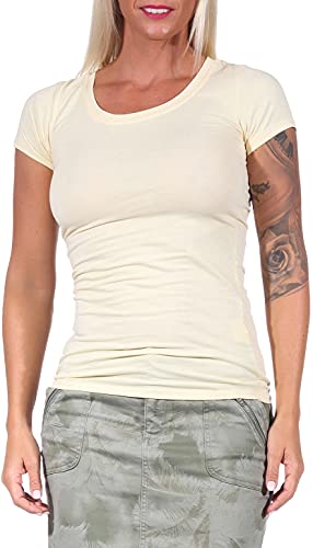 Jela London Damen Basic Longshirt T Shirt lang Stretch Rundhals Kurzarm einfarbig, Gelb 146, 36-38 (L) von Jela London