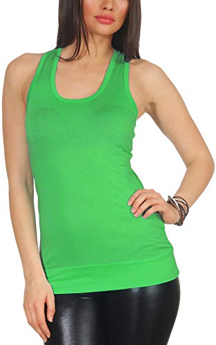 Jela London Damen Träger Long Tank Top Stoff Racerback Ringerrücken, Leuchtendes Grün 34-36 von Jela London