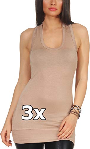 Jela London Damen Long Top Racerback Träger lang Stretch einfarbig Scoop U-Ausschnitt, 3X Macchiato Hellbraun 32-36 von Jela London