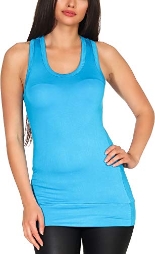 Jela London Damen Long Top Racerback Träger lang Stretch einfarbig U-Ausschnitt, Hellblau 32-36 von Jela London