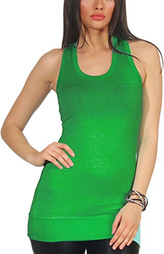 Jela London Damen Basic Long Top lang Träger Stretch Tanktop Racerback U-Ausschnitt, 32 34 36, Grün von Jela London