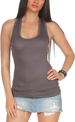 Jela London Damen Basic Träger Tank Top Racerback Ringerrücken Scoop U-Ausschnitt, Dunkelgrau 32-36 von Jela London