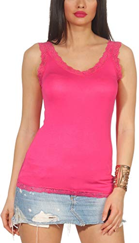 Jela London Damen Basic Träger Tank Top Spitze Racerback dünn, Fuchsia 36-38 von Jela London