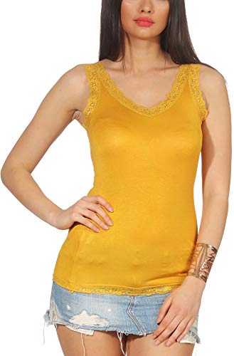 Jela London Damen Basic Träger Tank Top Spitze Racerback dünn, Ocker 36-38 von Jela London