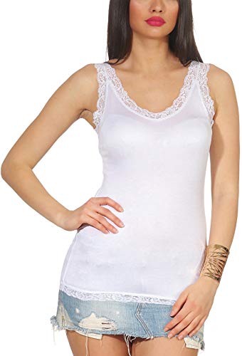 Jela London Damen Basic Träger Tank Top Spitze Racerback dünn, Weiß 36-38 von Jela London